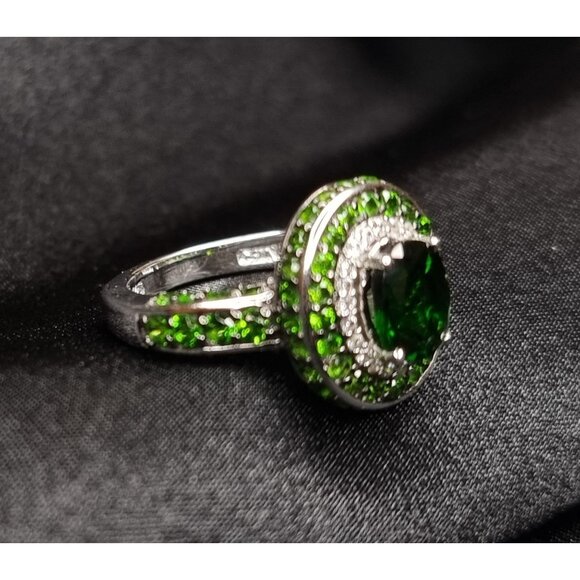 Natural Chrome Diopside Sterling Silver 925 Ring 6.5 With Green & White Gemstone - Picture 3 of 5